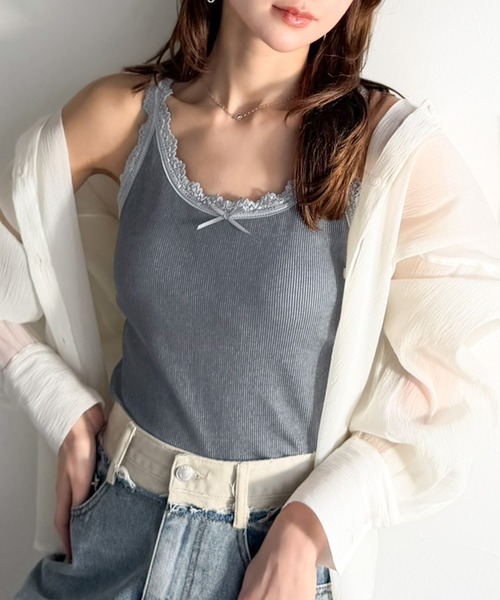 mily bilet(ミウィビレット)の「【mily bilet】これ1枚で、インナー悩みから解放!ガーリー派さん必見の バイカラーテレコ レースタンクトップ(カップ付)(タンクトップ・レディース・ベージュ/ブラック/アイボリー/チャコールグレー・LARGE/MEDIUM/SMALL/X-LARGE)」の22枚目の写真