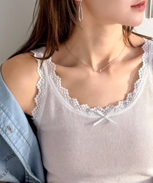 mily bilet(ミウィビレット)の「【mily bilet】これ1枚で、インナー悩みから解放!ガーリー派さん必見の バイカラーテレコ レースタンクトップ(カップ付)(タンクトップ・レディース・ベージュ/ブラック/アイボリー/チャコールグレー・LARGE/MEDIUM/SMALL/X-LARGE)」の7枚目の写真
