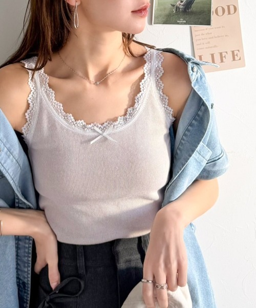 mily bilet(ミウィビレット)の「【mily bilet】これ1枚で、インナー悩みから解放!ガーリー派さん必見の バイカラーテレコ レースタンクトップ(カップ付)(タンクトップ・レディース・ベージュ/ブラック/アイボリー/チャコールグレー・LARGE/MEDIUM/SMALL/X-LARGE)」の10枚目の写真