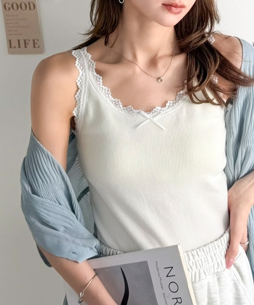 mily bilet(ミウィビレット)の「【mily bilet】これ1枚で、インナー悩みから解放!ガーリー派さん必見の バイカラーテレコ レースタンクトップ(カップ付)(タンクトップ・レディース・ベージュ/ブラック/アイボリー/チャコールグレー・LARGE/MEDIUM/SMALL/X-LARGE)」の8枚目の写真