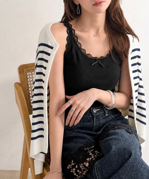 mily bilet(ミウィビレット)の「【mily bilet】これ1枚で、インナー悩みから解放!ガーリー派さん必見の バイカラーテレコ レースタンクトップ(カップ付)(タンクトップ・レディース・ベージュ/ブラック/アイボリー/チャコールグレー・LARGE/MEDIUM/SMALL/X-LARGE)」の14枚目の写真