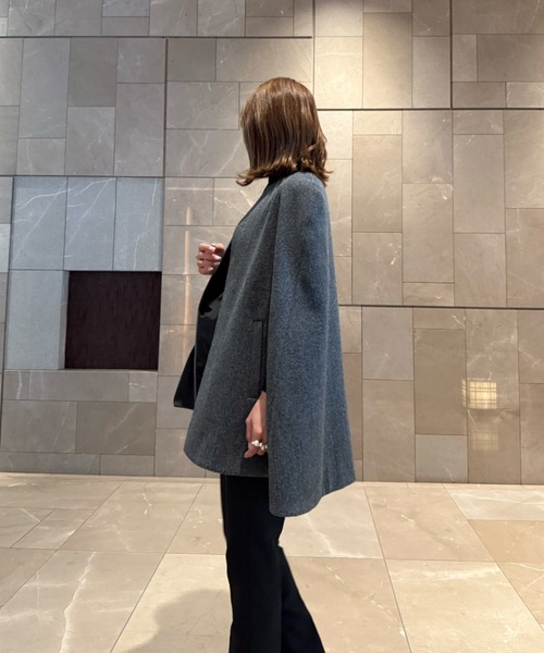 美品 ルネ ケープコート ポンチョコート アンゴラ混 ノーカラーライトグレー34 なごみや 着物 マント コート 防寒 冬用 日本製 アンゴラ混 二重