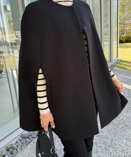 ran - ノーカラーケープコート made in INTER FACTORY（ポンチョ