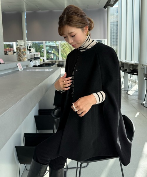 ran - ノーカラーケープコート made in INTER FACTORY（ポンチョ