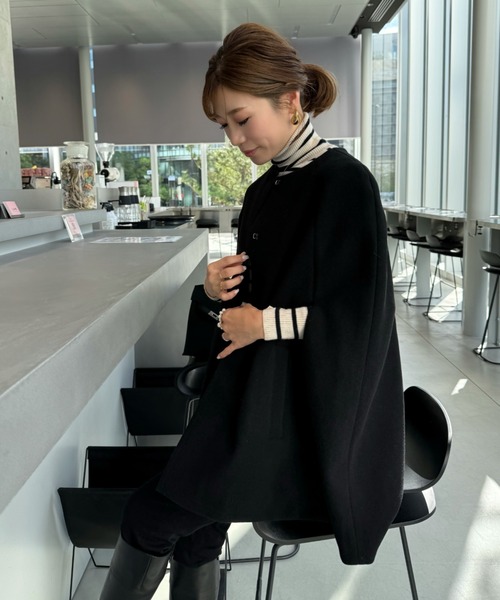 新品【インターファクトリー】ノーカラーケープコート グレー ポンチョ ran - ノーカラーケープコート made in INTER FACTORY（ポンチョ