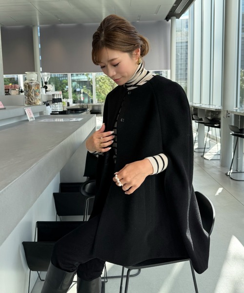 ran - ノーカラーケープコート made in INTER FACTORY（ポンチョ