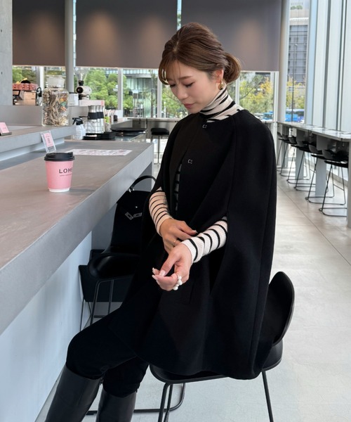 ran - ノーカラーケープコート made in INTER FACTORY（ポンチョ