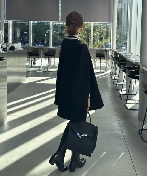 ran - ノーカラーケープコート made in INTER FACTORY（ポンチョ