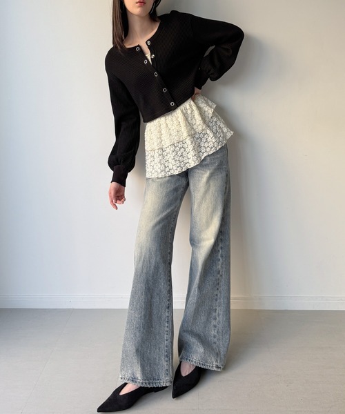 junoah（ジュノア）の「カットレースペプラムトップス（Tシャツ/カットソー・レディース・ブラウン/アイボリー/ブラック・SMALL/LARGE/MEDIUM）」の8枚目の写真