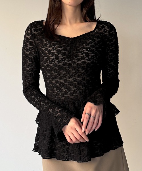 junoah（ジュノア）の「カットレースペプラムトップス（Tシャツ/カットソー・レディース・ブラウン/アイボリー/ブラック・SMALL/LARGE/MEDIUM）」の11枚目の写真