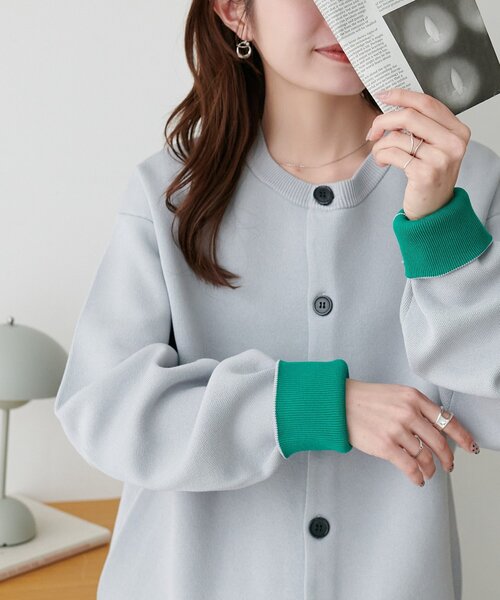 DISCOAT（ディスコート）の「【Enlude】スウェットライク配色クルーカーディガン（カーディガン/ボレロ・レディース・ネイビー/チャコールグレー/グレー/レッド/ベージュ・FREE）」の3枚目の写真