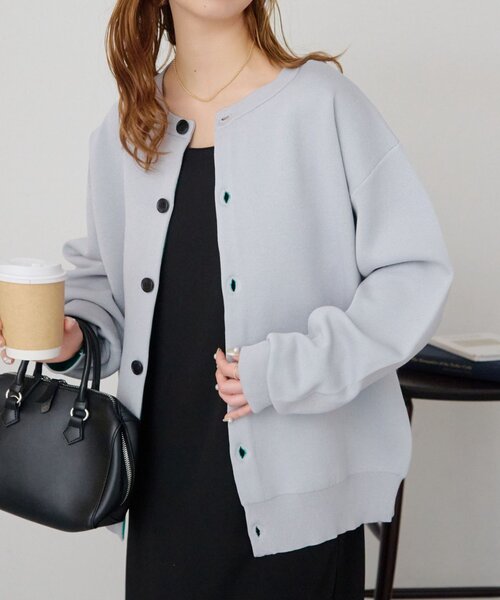 DISCOAT（ディスコート）の「【Enlude】スウェットライク配色クルーカーディガン（カーディガン/ボレロ・レディース・ネイビー/チャコールグレー/グレー/レッド/ベージュ・FREE）」の6枚目の写真