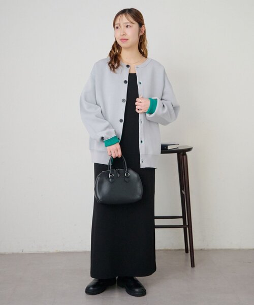 DISCOAT（ディスコート）の「【Enlude】スウェットライク配色クルーカーディガン（カーディガン/ボレロ・レディース・ネイビー/チャコールグレー/グレー/レッド/ベージュ・FREE）」の7枚目の写真