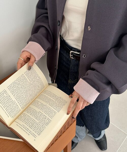 DISCOAT（ディスコート）の「【Enlude】スウェットライク配色クルーカーディガン（カーディガン/ボレロ・レディース・ネイビー/チャコールグレー/グレー/レッド/ベージュ・FREE）」の10枚目の写真