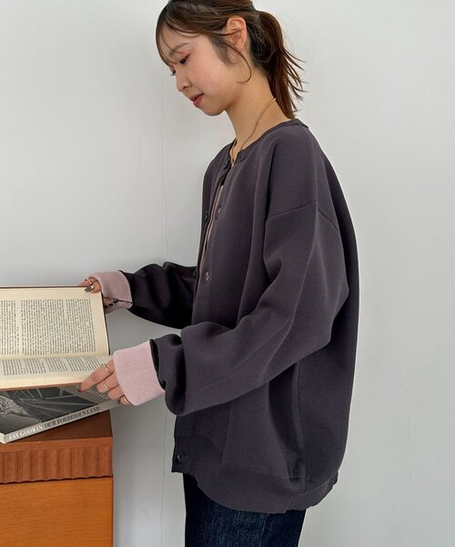 DISCOAT（ディスコート）の「【Enlude】スウェットライク配色クルーカーディガン（カーディガン/ボレロ・レディース・ネイビー/チャコールグレー/グレー/レッド/ベージュ・FREE）」の12枚目の写真