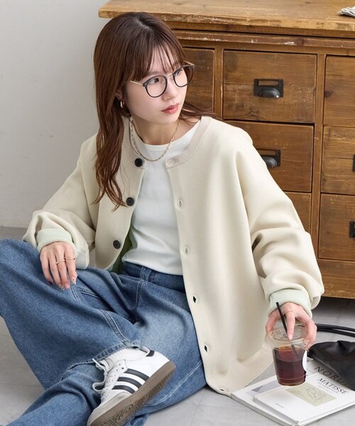 DISCOAT（ディスコート）の「【Enlude】スウェットライク配色クルーカーディガン（カーディガン/ボレロ・レディース・ネイビー/チャコールグレー/グレー/レッド/ベージュ・FREE）」の22枚目の写真