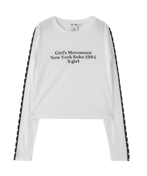 X-girl（エックスガール）の「STAR STRIPED SLEEVE SHEER L/S TOP（Tシャツ/カットソー・レディース・ブラック/ホワイト・ONE SIZE）」の5枚目の写真