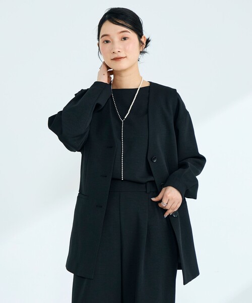 fredy emue（フレディエミュ）の「【セットアップ対応】パウダリーツイルベルト付きジレ（ベスト・レディース・ブラック/ベージュ・38）」の2枚目の写真