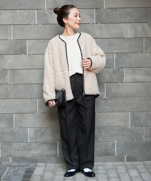 B.C STOCK（ベーセーストック）の「《追加》《S/Mサイズ展開》ボアパイピングブルゾン2（ブルゾン・レディース・アイボリー/ブラック・MEDIUM/SMALL）」の3枚目の写真