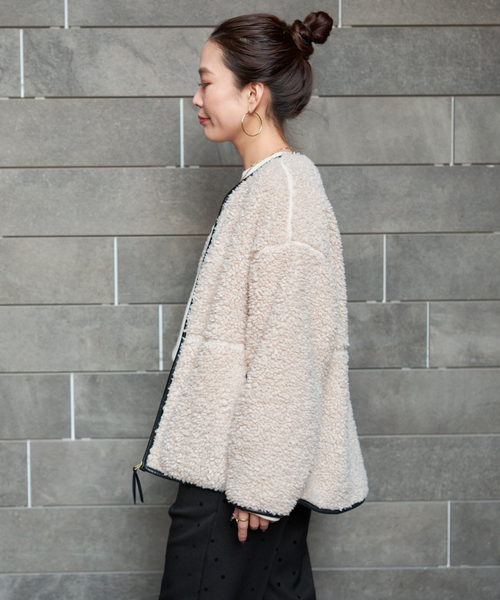 B.C STOCK（ベーセーストック）の「《追加》《S/Mサイズ展開》ボアパイピングブルゾン2（ブルゾン・レディース・アイボリー/ブラック・MEDIUM/SMALL）」の8枚目の写真