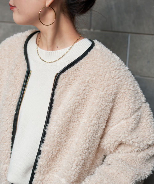 B.C STOCK（ベーセーストック）の「《追加》《S/Mサイズ展開》ボアパイピングブルゾン2（ブルゾン・レディース・アイボリー/ブラック・MEDIUM/SMALL）」の10枚目の写真