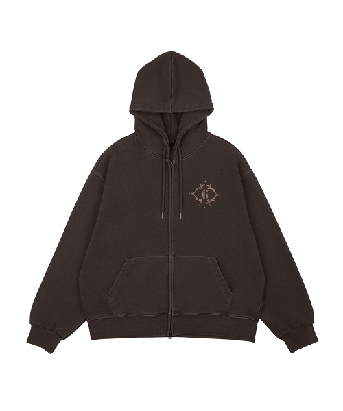 GAKKAI UNIONS(ガッカイユニオンズ)の「ヒルズピグメントフードジップアップブラウン(パーカー・メンズ・その他・S/M/L)」の2枚目の写真
