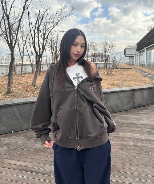 GAKKAI UNIONS(ガッカイユニオンズ)の「ヒルズピグメントフードジップアップブラウン(パーカー・メンズ・その他・S/M/L)」の9枚目の写真