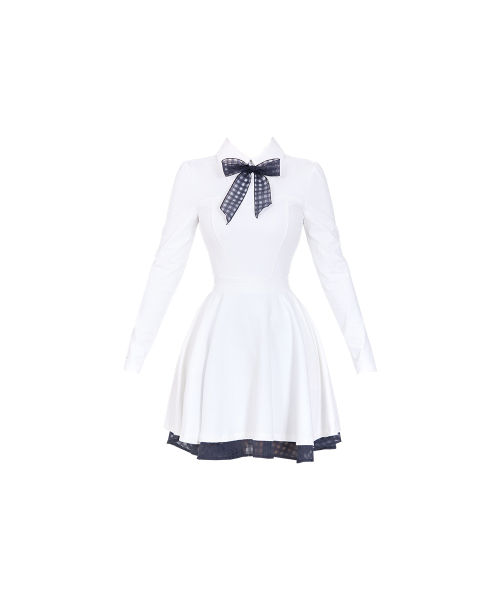 J.JANE（ジェイジェーン）の「クラシック配色リボンフレアワンピース(ホワイト)（ワンピース・レディース・その他・S/M/XS）」の2枚目の写真