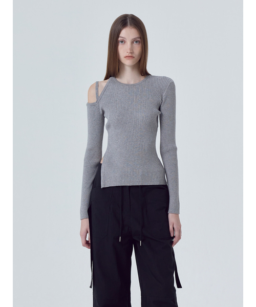 ETMON(エトモン)の「Cut-Out Strap Knit Top, Melange Gray(ニット/セーター・レディース・その他・FREE)」の1枚目の写真