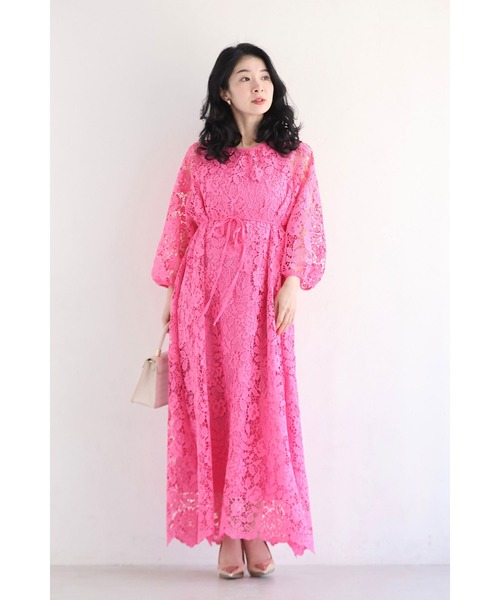 cawaii(カワイイ)の「一面に咲く花衣レースロングワンピース(紐ベルト付き)(ワンピース・レディース・ネイビー/ピンク・FREE)」の2枚目の写真