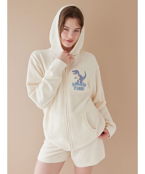 新品⭐︎ジェラートピケ⭐︎モコモコフード付きルームウェアセット セール】エアリーモコダイナソーなりきりパーカ（ルームウェア