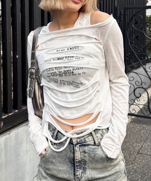 SPIRALGIRL(スパイラルガール)の「デザインアンサンブルトップス(Tシャツ/カットソー・レディース・グレー/ホワイト/ピンク・FREE)」の2枚目の写真
