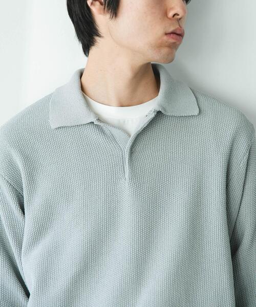 URBAN RESEARCH DOORS（アーバンリサーチドアーズ）の「『吸水速乾/防シワ/イージーケア/UVカット』DRYMIX カノコロングスリーブニットポロシャツ（ニット/セーター・メンズ・ブラック/グレー・MEDIUM/LARGE）」の6枚目の写真