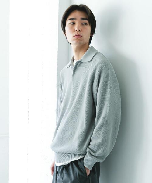 URBAN RESEARCH DOORS（アーバンリサーチドアーズ）の「『吸水速乾/防シワ/イージーケア/UVカット』DRYMIX カノコロングスリーブニットポロシャツ（ニット/セーター・メンズ・ブラック/グレー・MEDIUM/LARGE）」の8枚目の写真