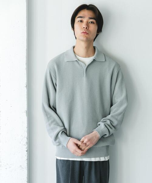 URBAN RESEARCH DOORS（アーバンリサーチドアーズ）の「『吸水速乾/防シワ/イージーケア/UVカット』DRYMIX カノコロングスリーブニットポロシャツ（ニット/セーター・メンズ・ブラック/グレー・MEDIUM/LARGE）」の9枚目の写真