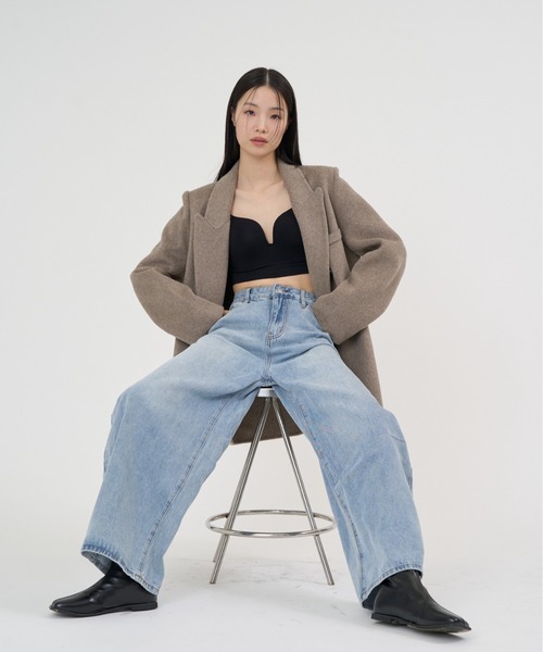 NUJOH(ヌゾ)の「Soft Tailored Double Jacket / ソフトテーラードダブルジャケット(テーラードジャケット・レディース・ベージュ/グレー/アイボリー/ブラック・FREE)」の4枚目の写真