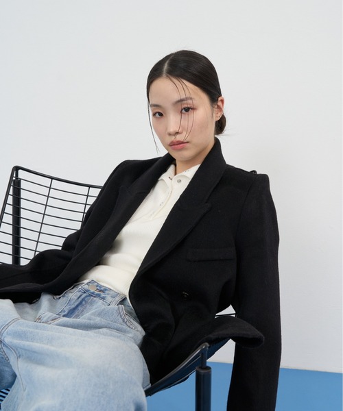 NUJOH(ヌゾ)の「Soft Tailored Double Jacket / ソフトテーラードダブルジャケット(テーラードジャケット・レディース・ベージュ/グレー/アイボリー/ブラック・FREE)」の2枚目の写真