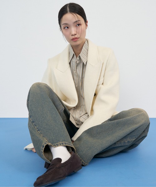 NUJOH(ヌゾ)の「Soft Tailored Double Jacket / ソフトテーラードダブルジャケット(テーラードジャケット・レディース・ベージュ/グレー/アイボリー/ブラック・FREE)」の13枚目の写真