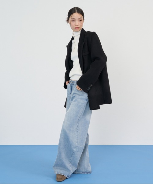 NUJOH(ヌゾ)の「Soft Tailored Double Jacket / ソフトテーラードダブルジャケット(テーラードジャケット・レディース・ベージュ/グレー/アイボリー/ブラック・FREE)」の22枚目の写真