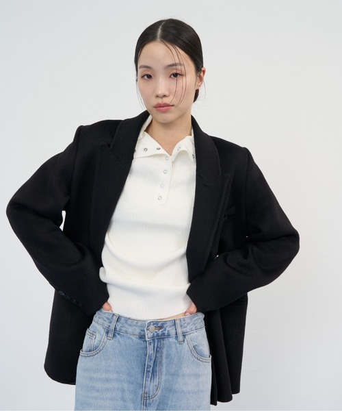 NUJOH(ヌゾ)の「Soft Tailored Double Jacket / ソフトテーラードダブルジャケット(テーラードジャケット・レディース・ベージュ/グレー/アイボリー/ブラック・FREE)」の15枚目の写真