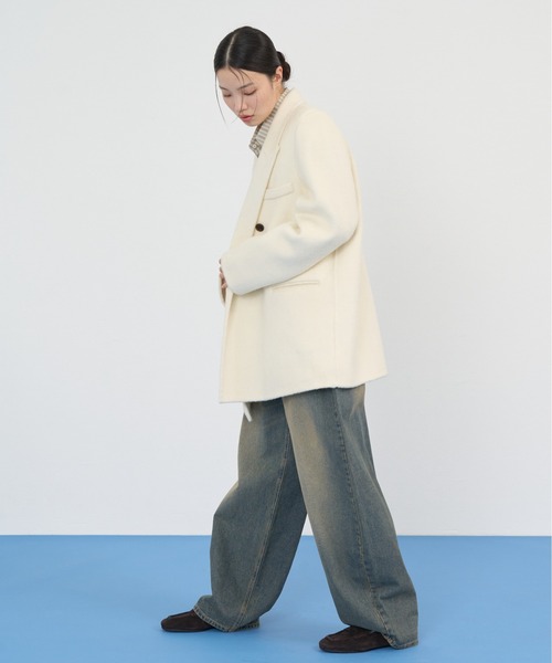 NUJOH(ヌゾ)の「Soft Tailored Double Jacket / ソフトテーラードダブルジャケット(テーラードジャケット・レディース・ベージュ/グレー/アイボリー/ブラック・FREE)」の10枚目の写真