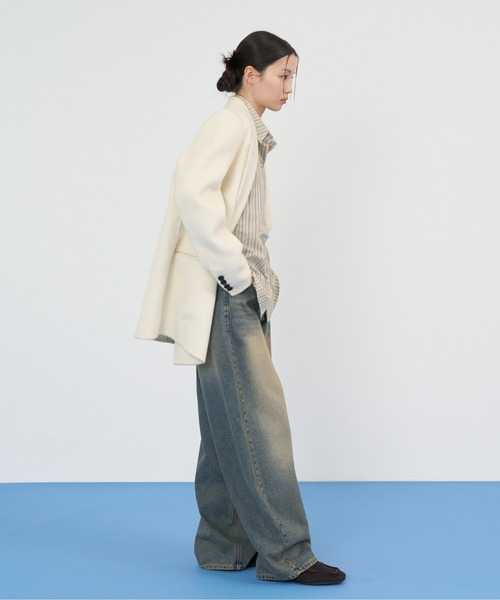 NUJOH(ヌゾ)の「Soft Tailored Double Jacket / ソフトテーラードダブルジャケット(テーラードジャケット・レディース・ベージュ/グレー/アイボリー/ブラック・FREE)」の12枚目の写真