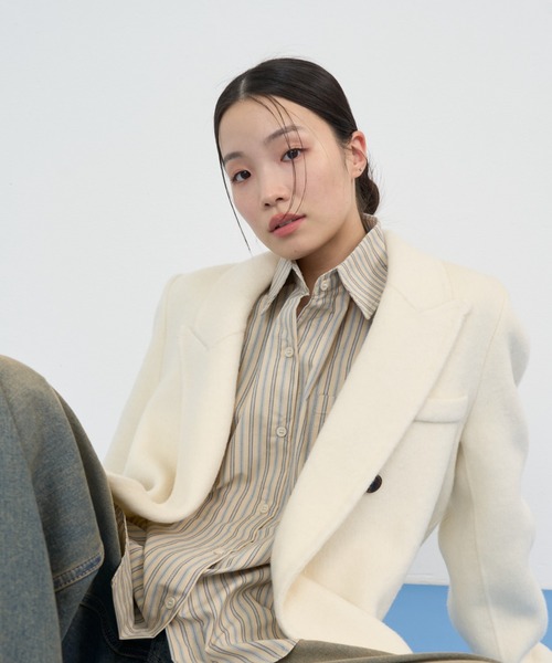 NUJOH(ヌゾ)の「Soft Tailored Double Jacket / ソフトテーラードダブルジャケット(テーラードジャケット・レディース・ベージュ/グレー/アイボリー/ブラック・FREE)」の14枚目の写真