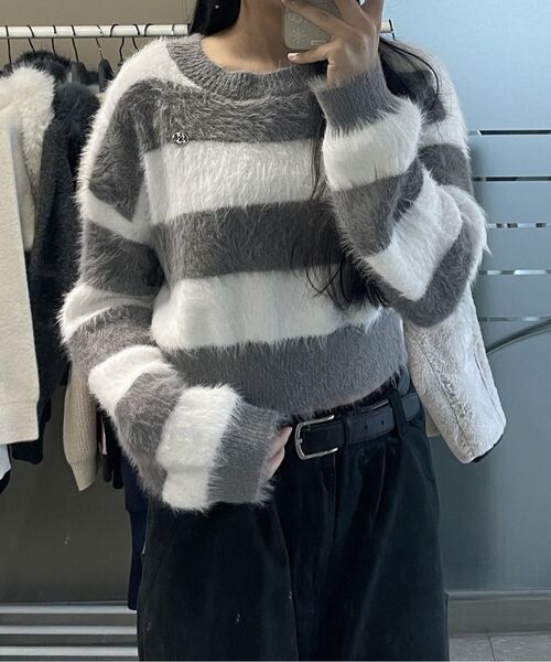 THE GREEN LAB（ザグリーンラボ）の「ヘアリーブロックストライプクロップニット[ブルー]（ニット/セーター・レディース・その他・FREE）」の20枚目の写真
