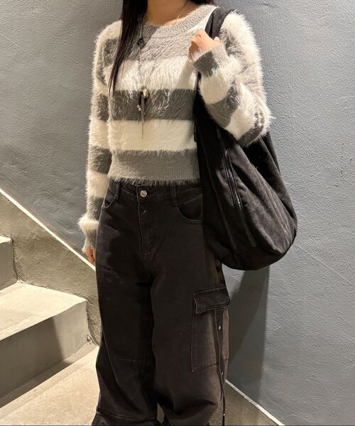THE GREEN LAB（ザグリーンラボ）の「ヘアリーブロックストライプクロップニット[ブルー]（ニット/セーター・レディース・その他・FREE）」の21枚目の写真