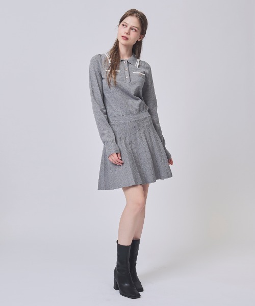 SWINGLE（スウィングル）の「【1/23(Fri)発売】配色ポロニットミニワンピース（ワンピース・レディース・ラベンダー/ネイビー/ライトグレー・FREE）」の2枚目の写真