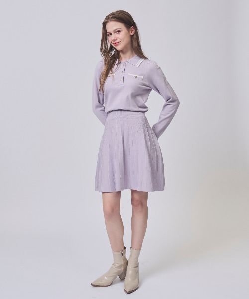 SWINGLE（スウィングル）の「【1/23(Fri)発売】配色ポロニットミニワンピース（ワンピース・レディース・ラベンダー/ネイビー/ライトグレー・FREE）」の4枚目の写真