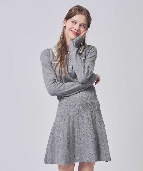 SWINGLE（スウィングル）の「【1/23(Fri)発売】配色ポロニットミニワンピース（ワンピース・レディース・ラベンダー/ネイビー/ライトグレー・FREE）」の7枚目の写真