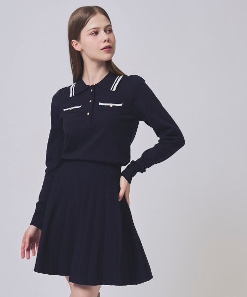 SWINGLE（スウィングル）の「【1/23(Fri)発売】配色ポロニットミニワンピース（ワンピース・レディース・ラベンダー/ネイビー/ライトグレー・FREE）」の8枚目の写真