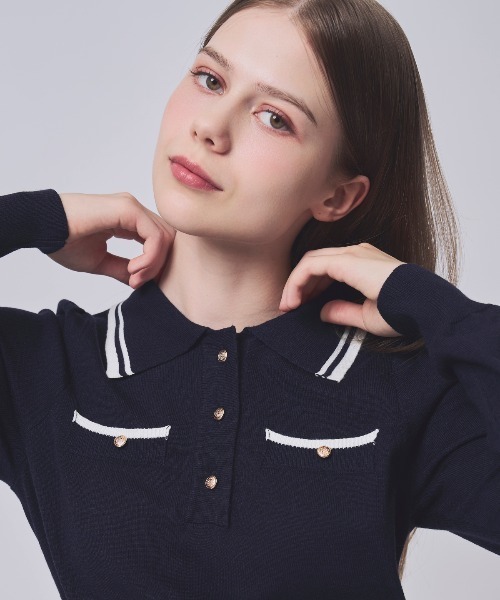 SWINGLE（スウィングル）の「【1/23(Fri)発売】配色ポロニットミニワンピース（ワンピース・レディース・ラベンダー/ネイビー/ライトグレー・FREE）」の9枚目の写真